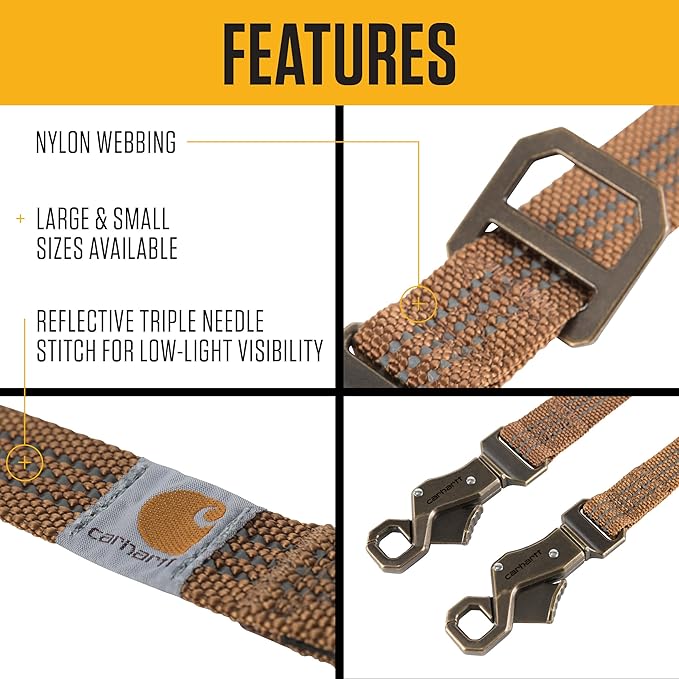 Carhartt Pet Durable Nylon Webbing Leashes for Dogs, Reflective Stitching for Visibility, Light Moss (Nylon Webbing), Large