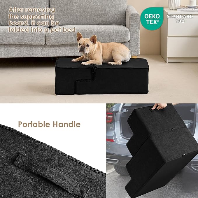 EHEYCIGA Dog Stairs for Bed 18”H, 4-Step Dog Steps for High Bed, Pet Steps for Small Dogs and Cats, Non-Slip Balanced Pet Ramp Indoor, Black