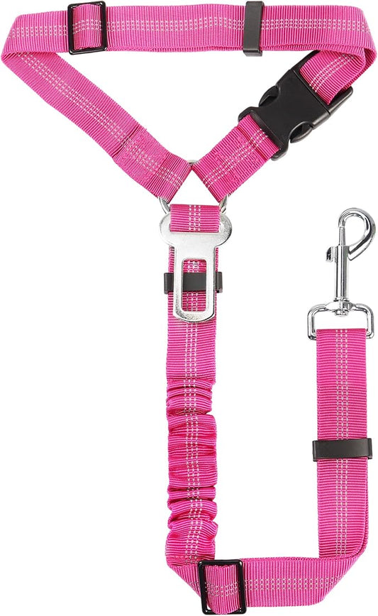 YAOHDAO Dog Seat Belt Harness for Car, Restraint Adjustable with Elastic Bungee Buffer Headrest for Vehicle, 360° Swivel Carabiner Nylon Pet Safety Seat Belts Heavy Duty Car Harness for Dogs Rosy Red