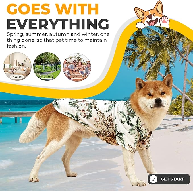 Dog Shirt Hawaiian Dog and Cat Summer T-Shirts Dog Style Floral Breathable Cool Clothes Hawaiian Shirts for Dogs and Cats Owner and Pet Shirts are Sold Separately