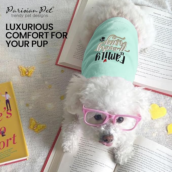 Parisian Pet Unisex Dog Tshirt - Embroidered “ Family is Everything “ Dogs Apparel - Breathable and Lightweight Doggy Clothes - Sleeveless Dog Tee Shirts - Machine Washable Shirts for Medium Dogs - M