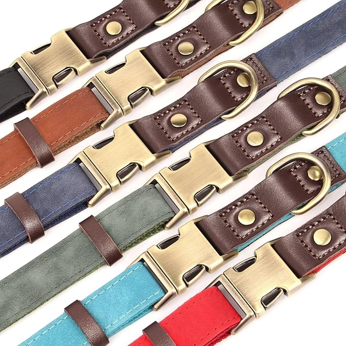 Didog Soft Padded Leather Dog Collars for Small Dogs, Classic Heavy Duty Dog Collar with Quick Release Metal Buckle, Adjustable Small Dog Collar Leather,Light Blue,S Neck 10-15"