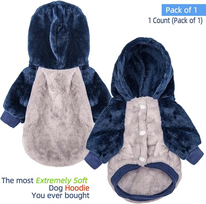 FabriCastle Small Dog Hooded Sweater, Dog Clothes XXS XS Small Medium for Dogs Boy & Cats, Soft and Warm Pet Coat, Winter Pet Jacket Apparel Costumes, Puppy Outfits Snap On Hoodies (Grey Body, Large)