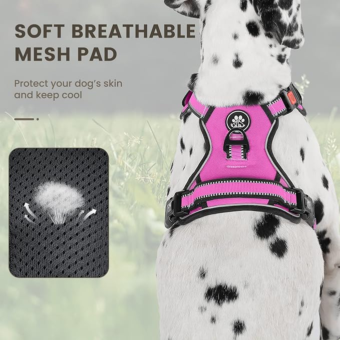 FURRYFECTION Dog Harness | No Pull Dog Harness | Reflective Oxford | Padded Handle | 4 Adjustable Straps | 2 Leash Clips | No Choke Pet Vest Harness for Small Medium Large Dogs | Rose | S