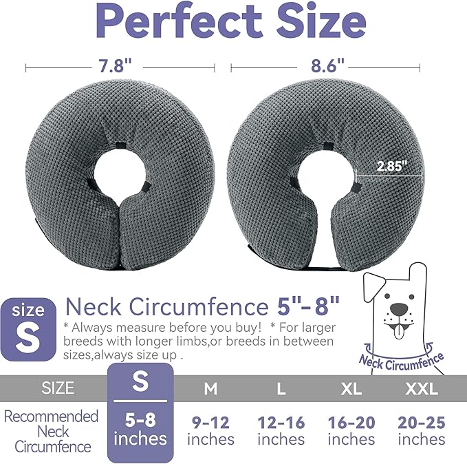 Soft Inflatable Dog Cone Collar Alternative After Surgery - Dog Neck Donut E Collar for Large Medium Small Dogs Cats Post Surgery - Recovery Collar to Stop Licking - Grey, S