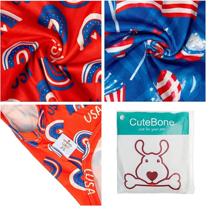 CuteBone 4th of July Dog Shirts 2-Pack Soft Pet Clothes Breathable Summer Vest for Small Puppy and Stretchy Cat Apparel 2BX18XL