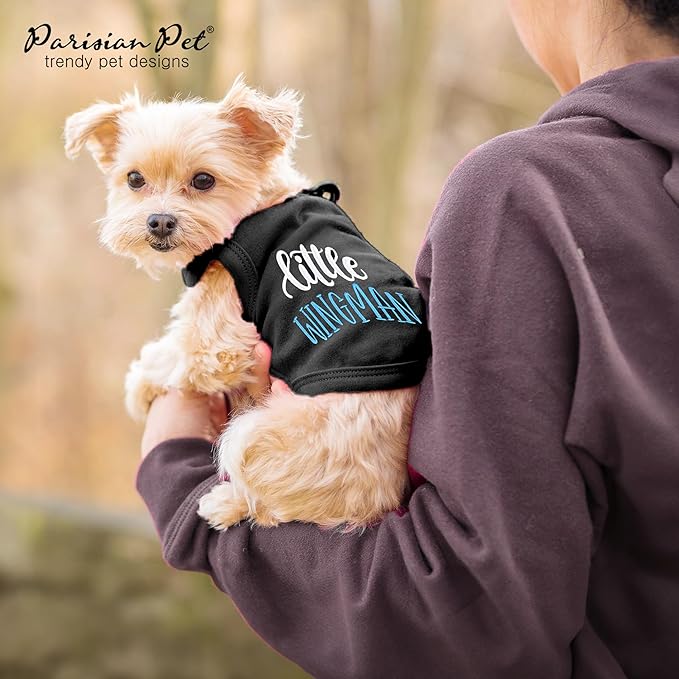Parisian Pet Embroidered 'Little Wingman' Sleeveless Black Dog Tee - Pure Cotton, Lightweight, Machine Washable - 3XL