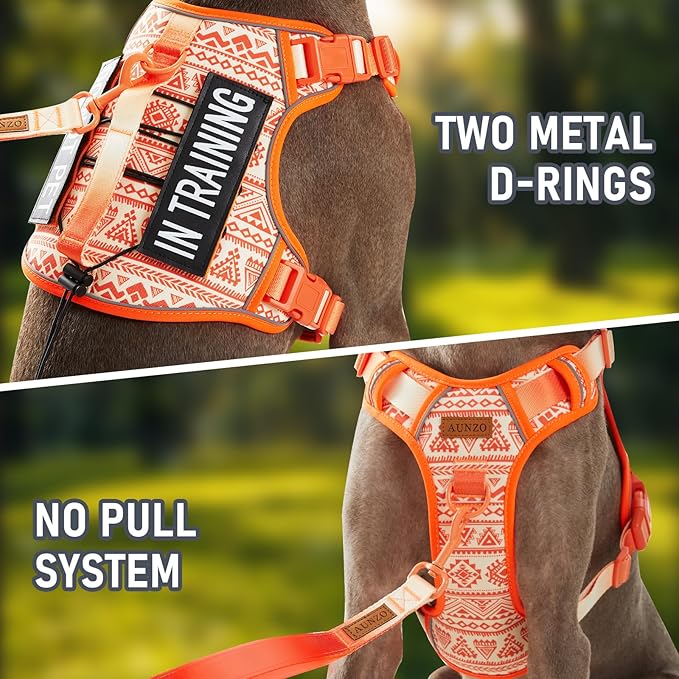 Orange Tactical Dog Harness Vest for Large Dogs No Pull Adjustable Reflective Military Pet Harness with Handle for Golden Retriever, Doberman Pinscher, Rottweiler, Great Dane Service Dog, XL