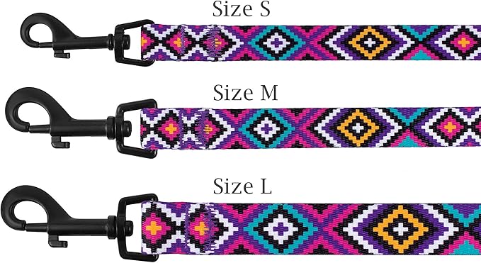 CollarDirect Aztec Dog Leash Nylon Tribal Pattern Cat Pet Leashes for Small Medium Large Dogs Puppy Lead 5 FT Long for Walking (Tribal Magenta, S)