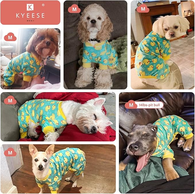 KYEESE Dog Pajamas Velvet Dog Pajamas Small Sized Dogs Soft Dogs Clothes Pet Coat Stretchy Doggie Pjs Pet Costume with Yellow Ducks Pattern Comfy Doggie Jammies Onesie, Medium