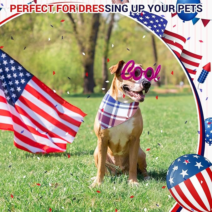 Geyoga 60 Pcs 4th of July Plaid Dog Bandanas Bulk Pet Grooming Scarf Bibs Supplies Adjustable Washable Kerchief Pet Groomer Accessories for Small to Large Cats Dogs Costume Party