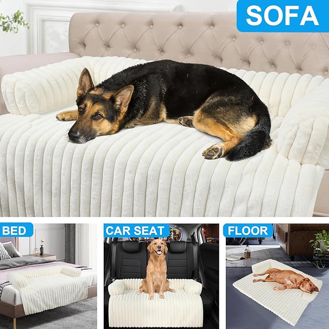 Luxurious Dog Couch Bed, Washable Calming Dog Couch Cover, Removable Couch Protector for Dogs, Waterproof Sofa Bed, Pet Bed Mats for Couch, Pet Couch Covers for Sofa(White, XL)