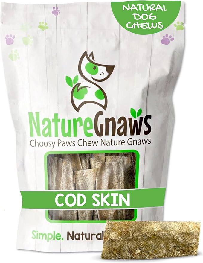 Nature Gnaws Cod Skin Strips for Dogs 4-6" (12oz) - Delicious Fish Skins for Small, Medium & Large Breeds - Premium Natural Dog Chew Treats