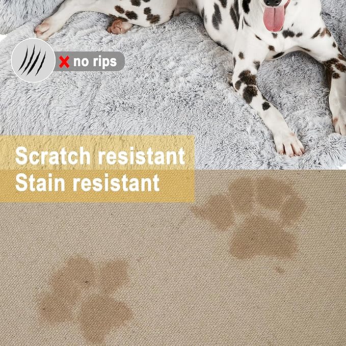 Codi Dog Bed for Couch - Calming Dogs Beds for Medium Pets, Fluffy Plush Cats Mat, Anti Anxiety Pet Mats with Removable Washable Cover Protector for Sofa, Light Grey, 35x31x5 inches