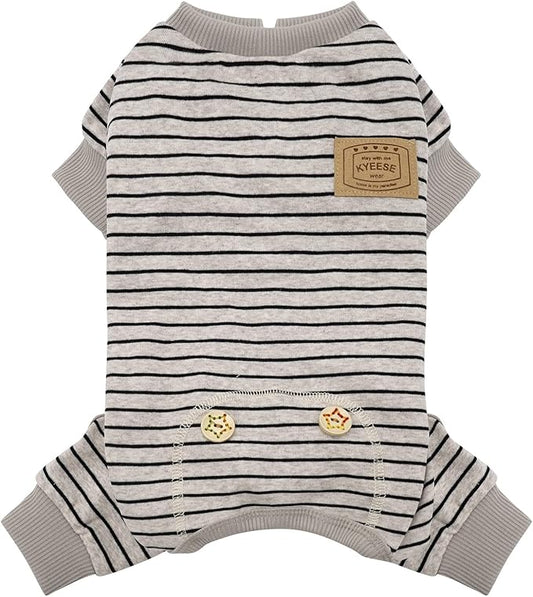 KYEESE Dog Pajamas Stretchable Puppy Jumpsuit 4 Legged Stripes Dog PJS Onesie Pet Puppy Cat PJS Soft Pet Clothes, Ivory Brown, XS