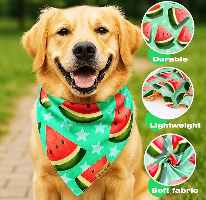New Summer Fruit Dog Bandanas 2 Pack 4 Pattern Reversible, Holiday Bandana for Boy and Girl, Premium Durable Fabric, Party Triangle Scarf for Medium to Large Breed Dogs (X-Large)