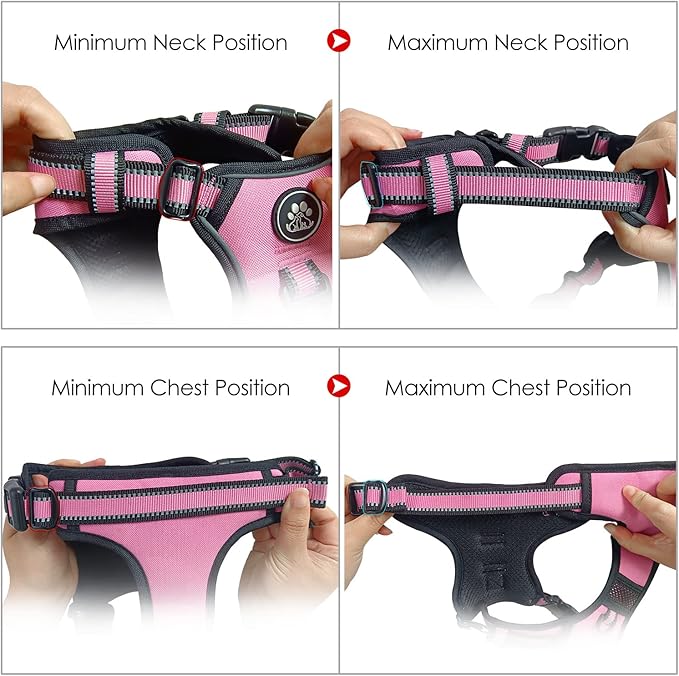 NESTROAD No Pull Dog Harness,Adjustable Oxford Dog Vest Harness with Leash,Reflective No-Choke Pet Harness with Easy Control Soft Handle for Small Dogs(X-Small,Pink)