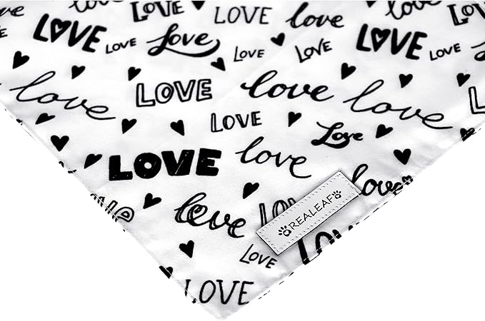 Realeaf Wedding Dog Bandanas 2 Pack, Reversible Love Pet Scarf for Boy and Girl, Premium Durable Fabric, Black and White Bandana for Small Medium Large and Extra Large Dogs (Large)