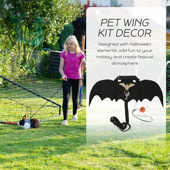 Halloween Bunny Harness with Pulling Wings Apparel Small Animal Chest Strap Guinea Pig Harness and Leash Walking Training Traction Rope Hamster Vest Harness