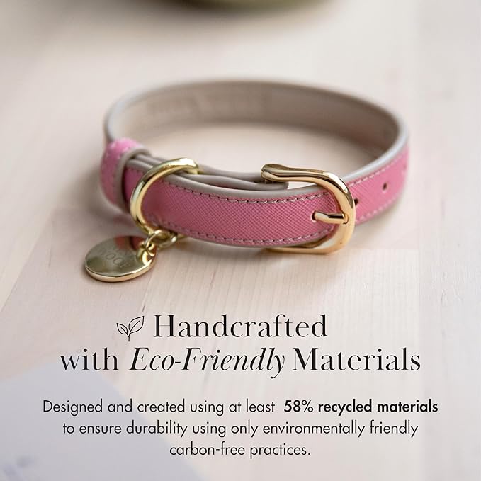 Milan Vegan Leather Dog Collar - Luxury Cute Dog Collar with Adjustable Buckle - Soft Padded Collar, Round Leather Dog Collar for Extra Small, Small, Medium, and Large Dogs - Beige, XS