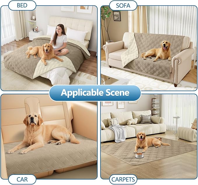 hyha Waterproof Dog Blanket, Reversible Pet Bed Blanket, Soft Sofa Couch Cover for Dogs Washable, Waterproof Pet Couch Covers for Sofa Puppy Cats Furniture Protector(82"x82", Taupe/Beige)