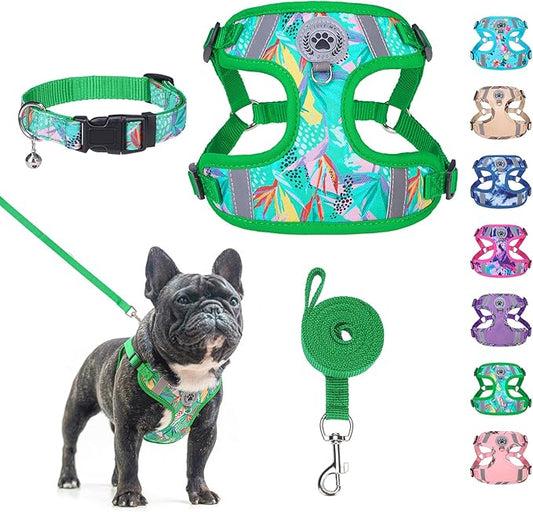 BEAUTYZOO Step in Dog Harness Collar and Leash Set for Small Medium Large Dogs, No Pull No Choke Puppy Harness, Soft Mesh Reflective Pet Padded Vest Adjustable for Doggie Girl or Boy,French Bulldog