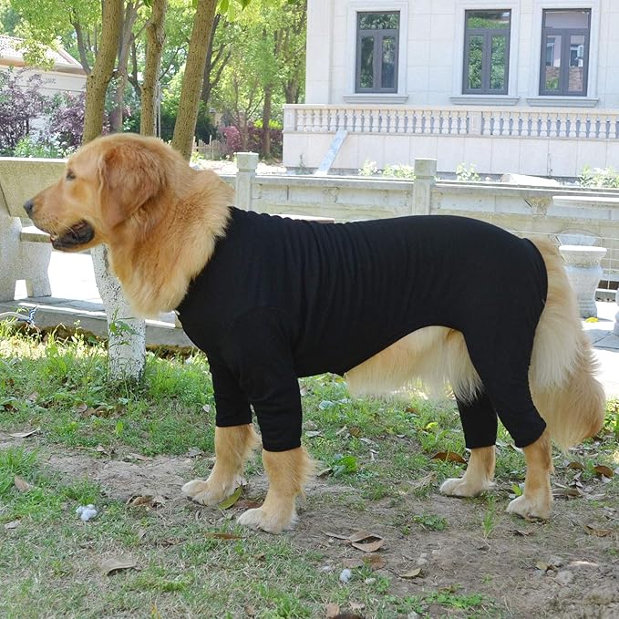 Lovelonglong Four Feet Dog Lightweight Pajamas, Pure Cotton Dog Jumpsuits 4 Legs Dog Onesies T-Shirt Stylish PJS Puppy Costume for Large Medium Small Dogs Black M