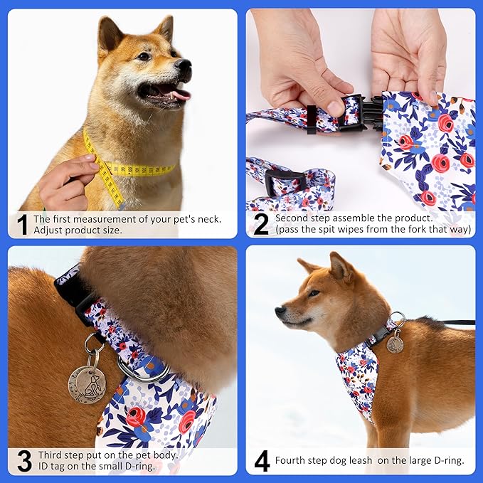 Dog Collars and Bandanas - Soft Adjustable Fancy Floral Boys Girls Puppy Collar for Small Medium Large Dogs.