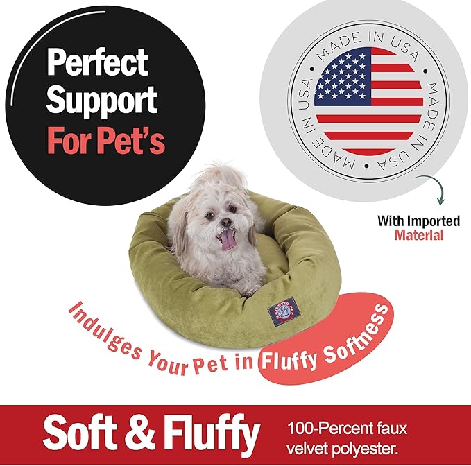 Majestic Pet 24 Inch Micro Velvet Calming Dog Bed Washable 24x19x7 (Inch) – Cozy Soft Round Donut Dog Bed with Spine for Head Support - Pet Bed Small – Apple
