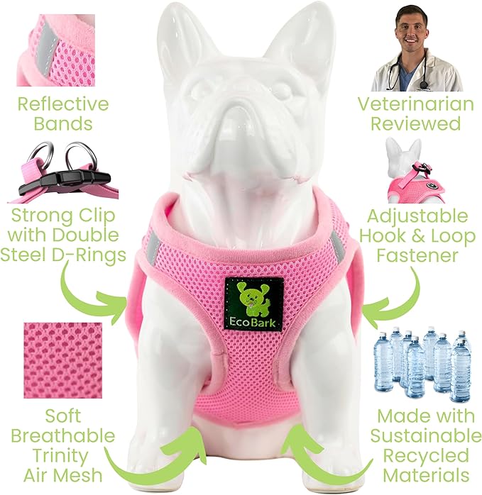 EcoBark Step in Dog Harness Reflective Soft Ultra Padded Mesh Dog Harnesses for XXS, XS, Small, and Medium Dogs Eco-Friendly Comfort Secure Halter No Pull Adjustable Pet Vest