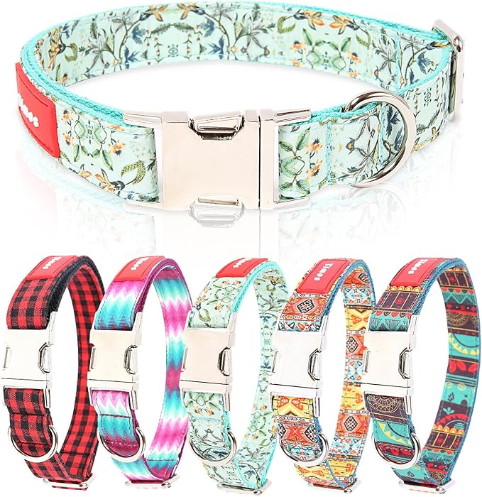Timos Dog Collar, Adjustable Soft Dog Collar for Small Medium Large Dogs, Patterned Puppy Collars with Quick Release Buckle for Boy and Girl Female Dogs (Light Cyan, Small)