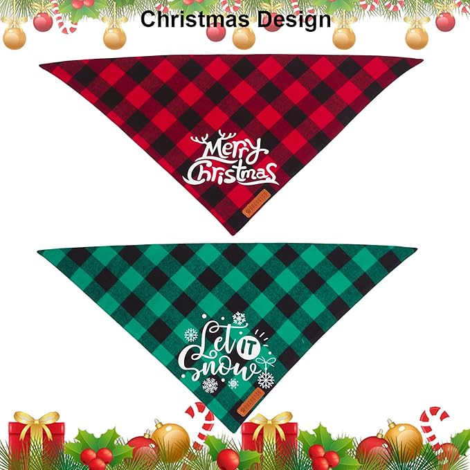 ADOGGYGO 4 Pack Plaid Holiday Dog Bandana, Halloween Thanksgivng Christmas Pet Scarf Kerchief Christmas Thanksgivng Halloween Bandanas for Medium Large Dogs (Large)
