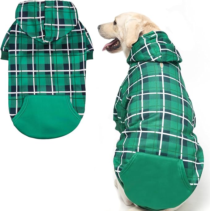 EXPAWLORER Plaid Dog Hoodie - British Style Warm Dog Sweater Shirt with Leash Hole,Pitbull Clothes Outfits,Winter Coat Apparel for All Breeds Puppy Girl Boy-Cat Apparel