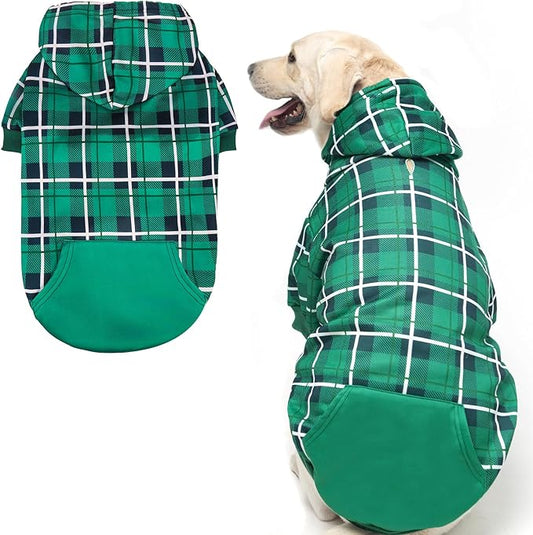 EXPAWLORER Plaid Dog Hoodie - British Style Warm Dog Sweater Shirt with Leash Hole,Pitbull Clothes Outfits,Winter Coat Apparel for All Breeds Puppy Girl Boy-Cat Apparel