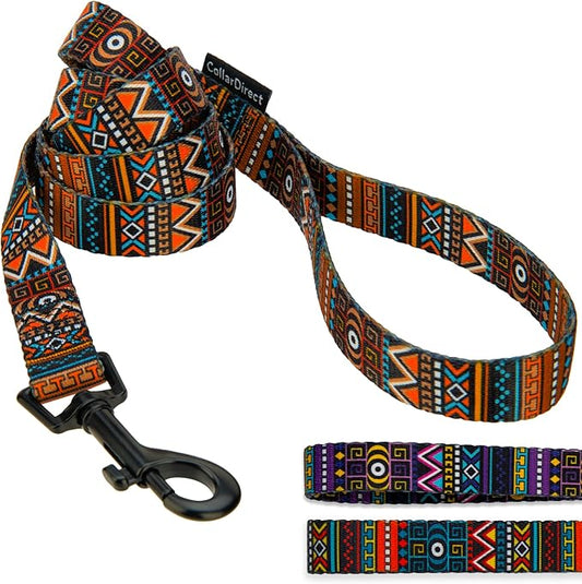 CollarDirect Aztec Dog Leash Nylon Tribal Pattern Cat Pet Leashes for Small Medium Large Dogs Puppy Lead 5 FT Long for Walking (Aztec Sunset, M, New)