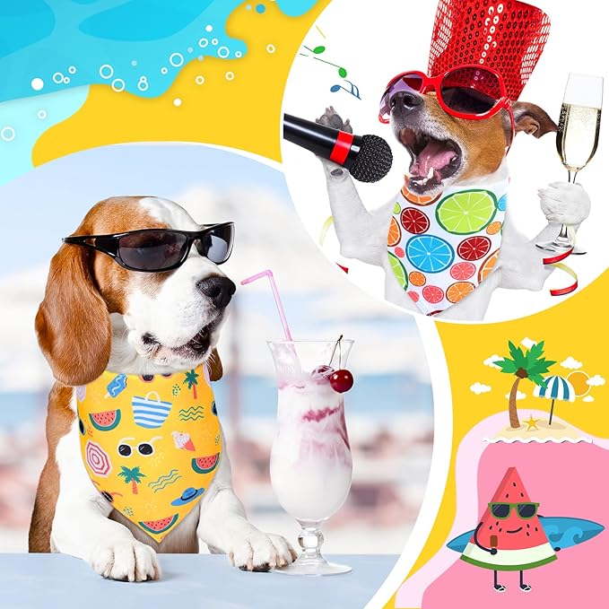 Frienda 20 Pcs Summer Spring Dog Bandanas Hawaiian Style Washable Triangle Pet Bibs Assortment Puppy Kerchief Accessories for Small Medium Pets Dogs Cats(X-Large)