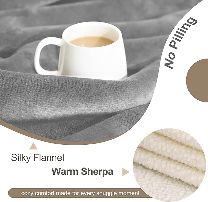 gogobunny Waterproof Bed Blanket, Reversible Sherpa Fleece Throw Blanket for Dog Puppy Cat, Furniture Cover Protects Bed Couch Sofa from Liquid Pee and Pet Fur (Grey, 50x60 inches)