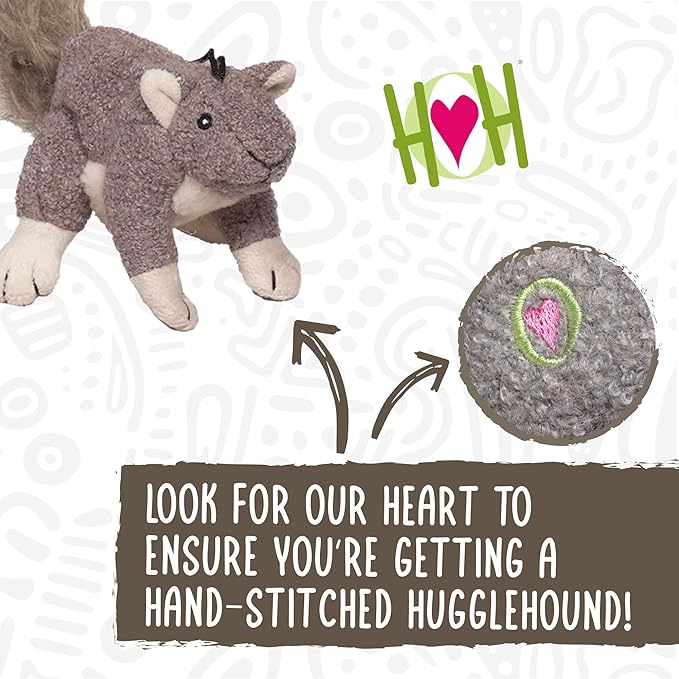 HuggleHounds Plush Dog Toy - Fuzzy Dog Toy, Soft Fleece, Interactive Durable Stuffed, For Small and Large Breeds with Squeaker - Feller Squirrel, Large