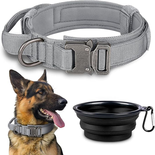 COOYOO Tactical Dog Collar Set, Adjustable Military Nylon Collar with Control Handle and Heavy Metal Buckle for Medium and Large Dogs