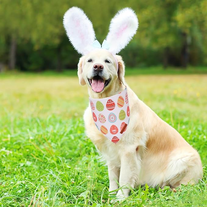 ADOGGYGO Easter Dog Bandana, Eggs Bunny Pet Scarf, Premium Durable Fabric, Adjustable Fit White Green Holiday Easter Bandanas for Extra Large Dogs (X-Large)