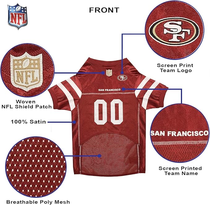 Pets First San Francisco 49ers Dog Jersey, Size 3X-Large. Best Football Jersey Costume for Dogs & Cats