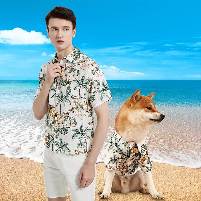 Dog Shirt Hawaiian Dog and Cat Summer T-Shirts Dog Style Floral Breathable Cool Clothes Hawaiian Shirts for Dogs and Cats Owner and Pet Shirts are Sold Separately