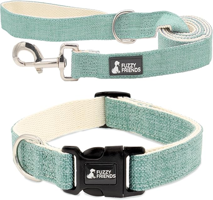 Teal Hemp Dog Collar and Leash Set - Hypoallergenic Dog Collar - Comfortable for Sensitive Skin or Allergies with no Harsh Dyes or Chemicals - 3 Sizes from Small to Large Breeds