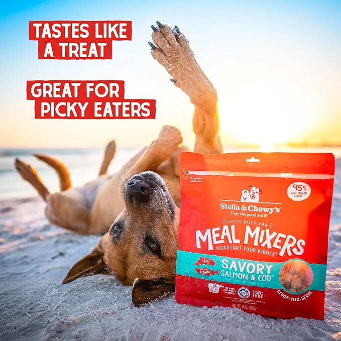 Stella & Chewy's Freeze-Dried Raw Salmon & Cod Meal Mixers- Dog Food Topper and Mixer - Made with 95% Wild-Caught Salmon & Cod, Organs & Bone - Perfect for Picky Eaters - Grain-Free - 8 oz
