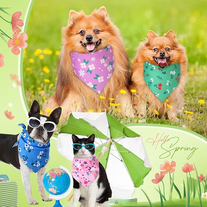 Preboun 50 Pcs Spring Dog Bandanas Bulk Flower Floral Bandanas for Dogs Soft Kerchief for Small Medium Large Pets Puppy Spring Costume Accessories(25.6 x 17.7 x 17.7 Inch)
