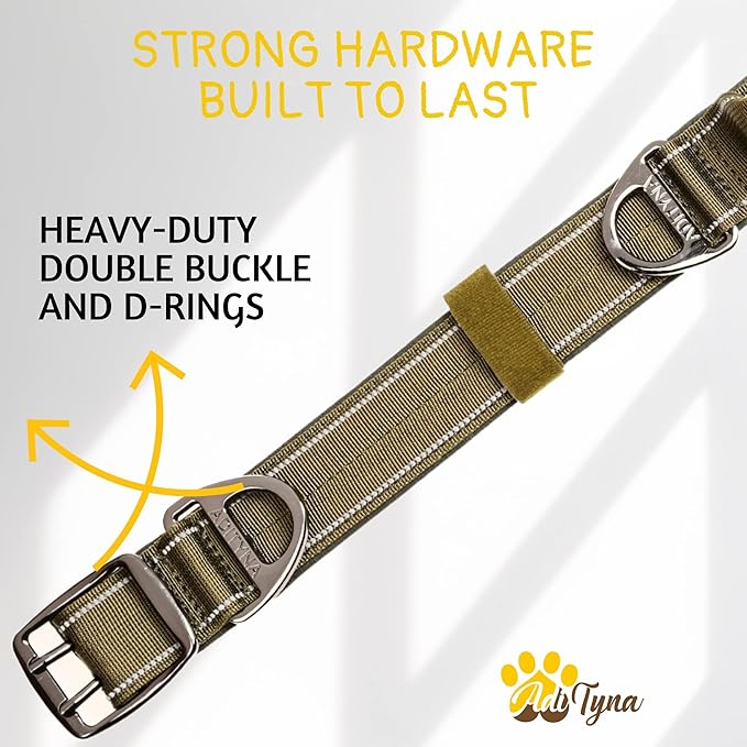 ADITYNA Heavy Duty Dog Collar for Large Dogs - Reflective Green Collar with Handle for Training, and Walking - Wide, Thick, Tactical, Soft Neoprene Padded