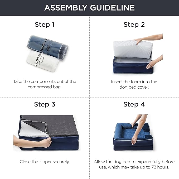 Bedsure Orthopedic Dog Beds Large Sized Dog - Washable Large Dogs Bed Waterproof, Big Comfort Pet Couch with Washable Removable Cover, Supportive Foam Pets Sofa with Nonskid Bottom, Blue Navy