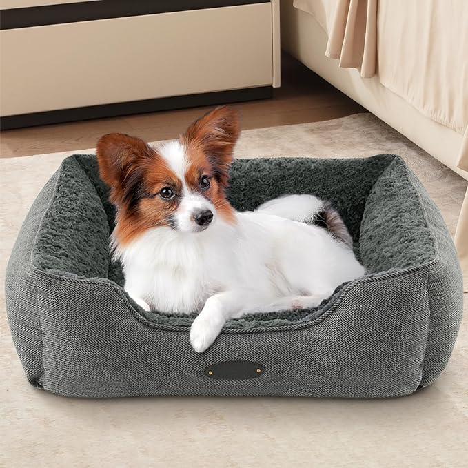 Extra Small Dog & Cat Bed - Deluxe Plush, Comfy & Durable, Washable Rectangular, Non-Slip Bottom, Size 19"X16" Gray