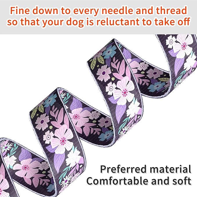 Cute Floral Dog Collar for Small Medium Large Dogs,Girl Female Dog Collars Soft Patterns Adjustable Pet Collar with Quick Release Safety Buckle for Puppy Breed Boy Dogs,Orchids Purple,S