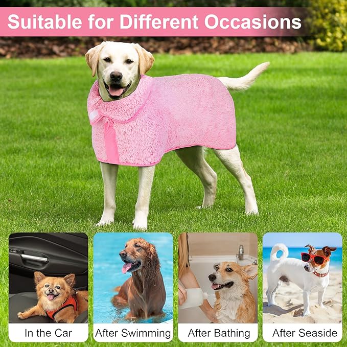 Dog Bathrobe Super Absorbent Dog Towels for Drying Dogs Large Quick Drying Dog Robes for After Bath Soft Dog Drying Towel Adjustable Dog Drying Coat to Keep Dog Warm(S-XXL)
